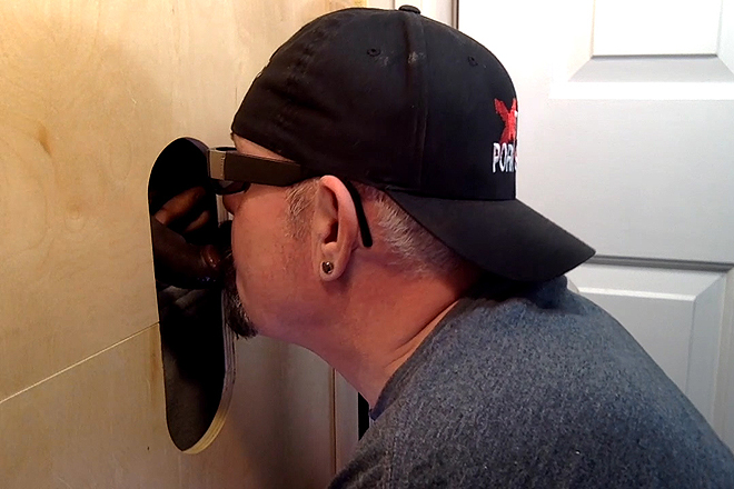 Gloryhole Throat Fucked By Curious Black Cock Image